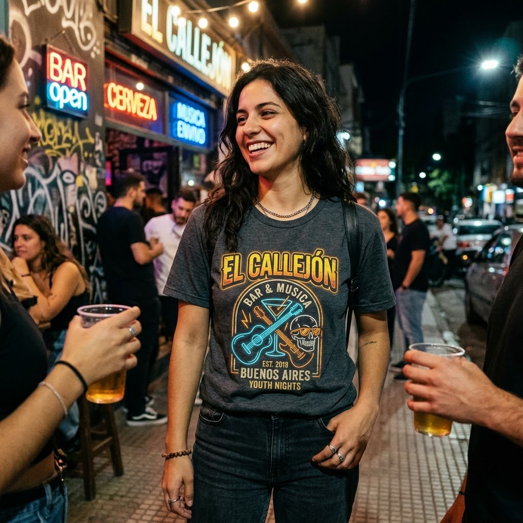 Playera con algún logotipo de un bar juvenil